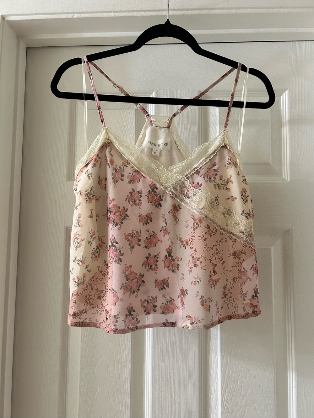 Pink Rose Pink Floral Lace Trim Slip Camisole